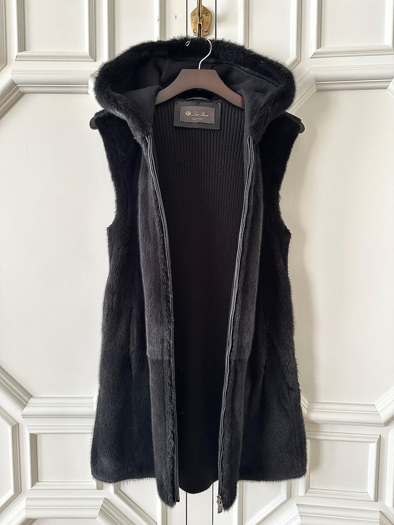 Loro Piana Grey Mink Fur & Baby Cashmere Hooded Gilet