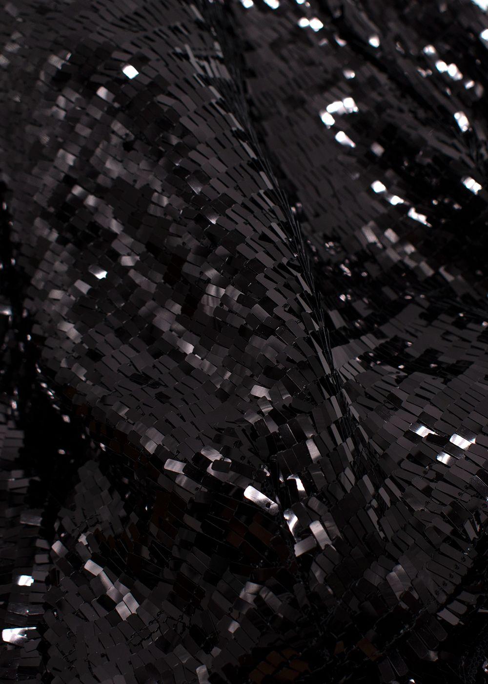 Taller Marmo Black Sequin Gown with Feather Trim