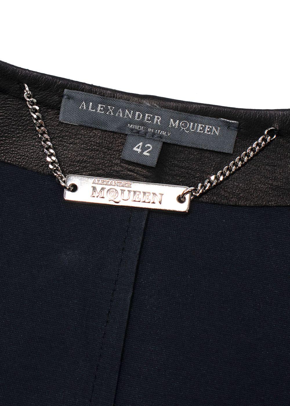 Alexander McQueen Black Leather Ruffled Sleeve Jacket