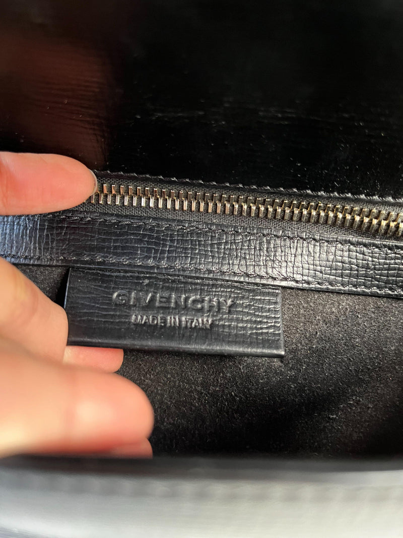 Black leather mini Pandora box bag