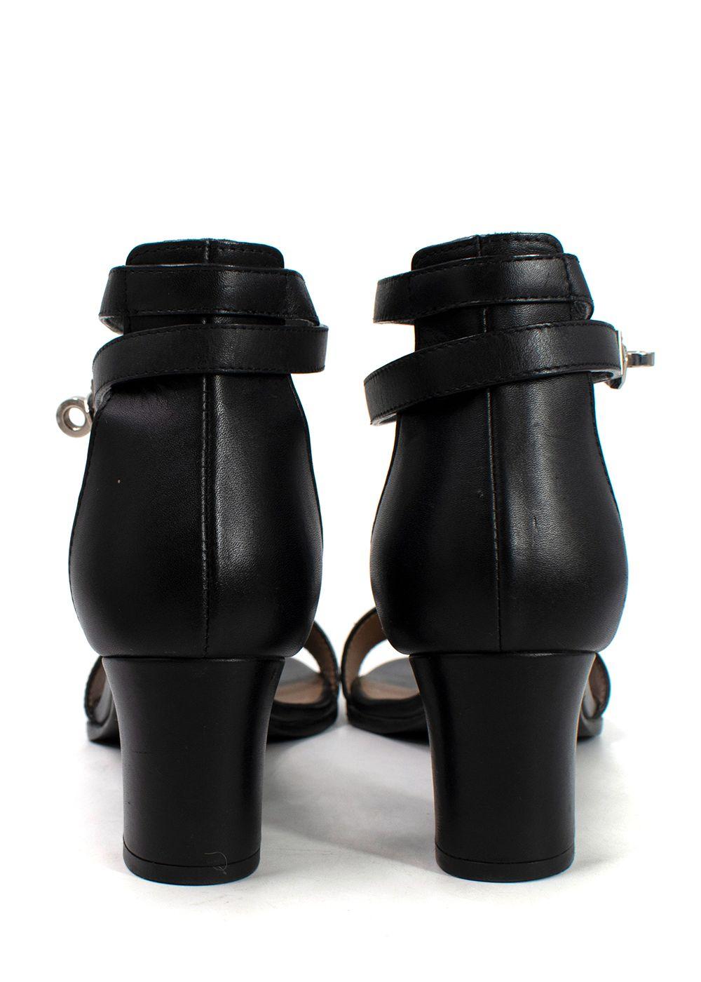 Hermes Black Leather Manege Sandals