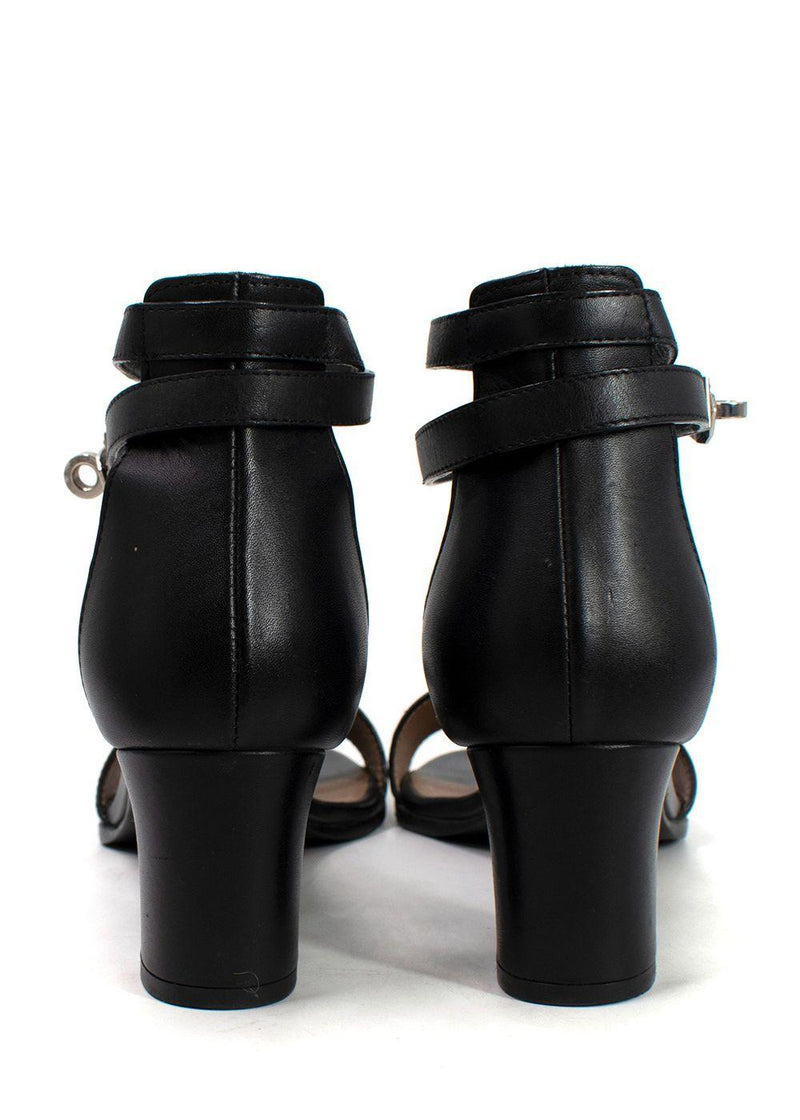 Hermes Black Leather Manege Sandals