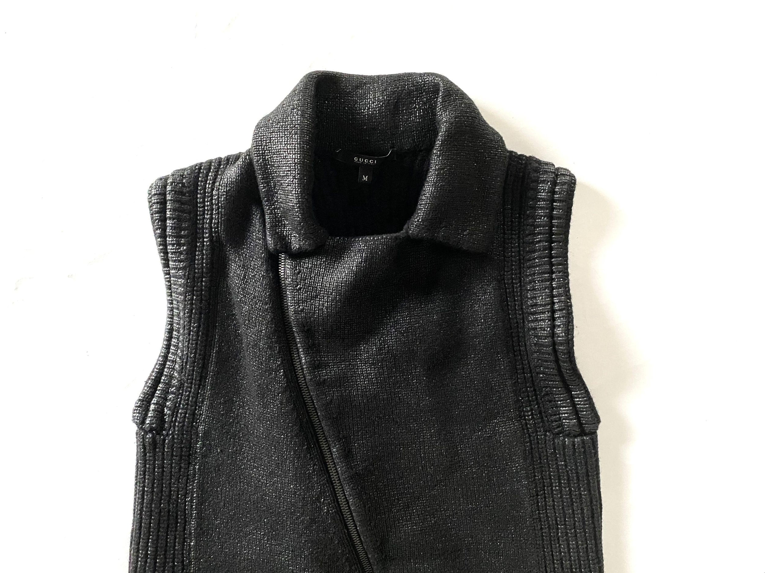 Gucci Black Metallic Knitted Biker Gilet