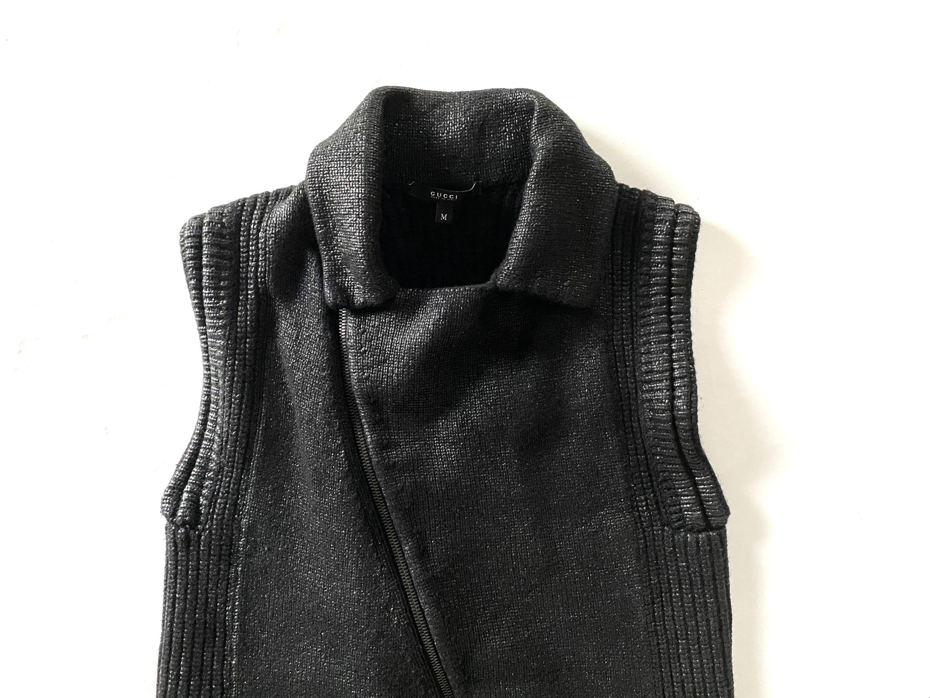 Gucci Black Metallic Knitted Biker Gilet