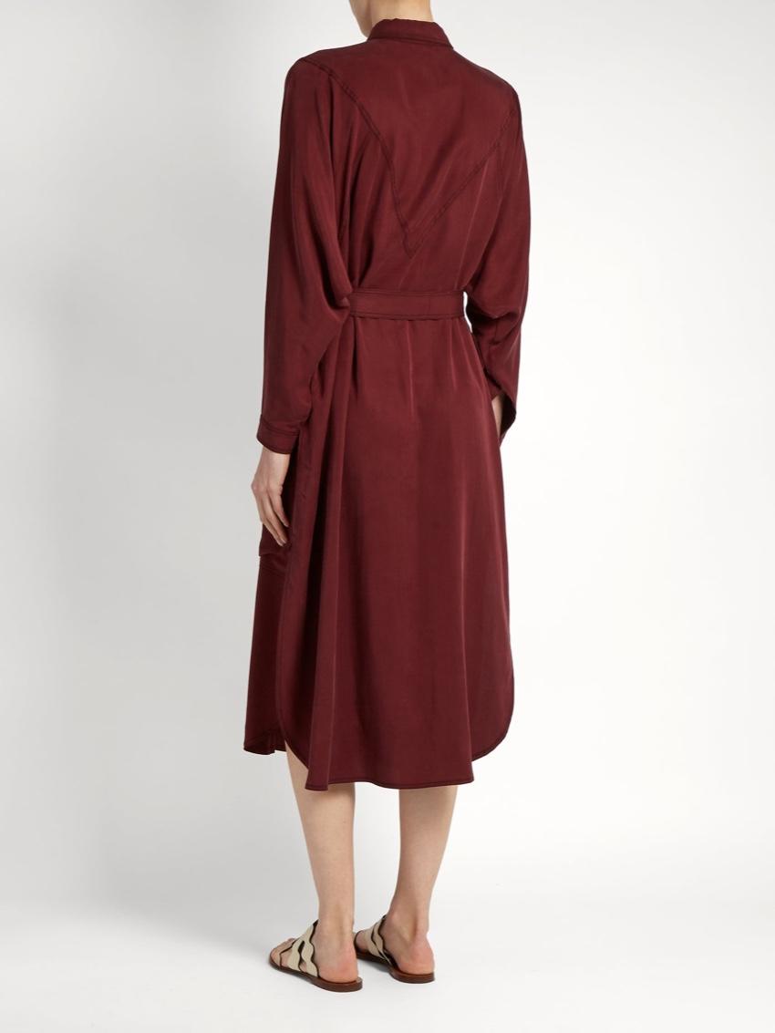 Albus Lumen Burgundy Sabrina Waist-tie Twill Shirtdress