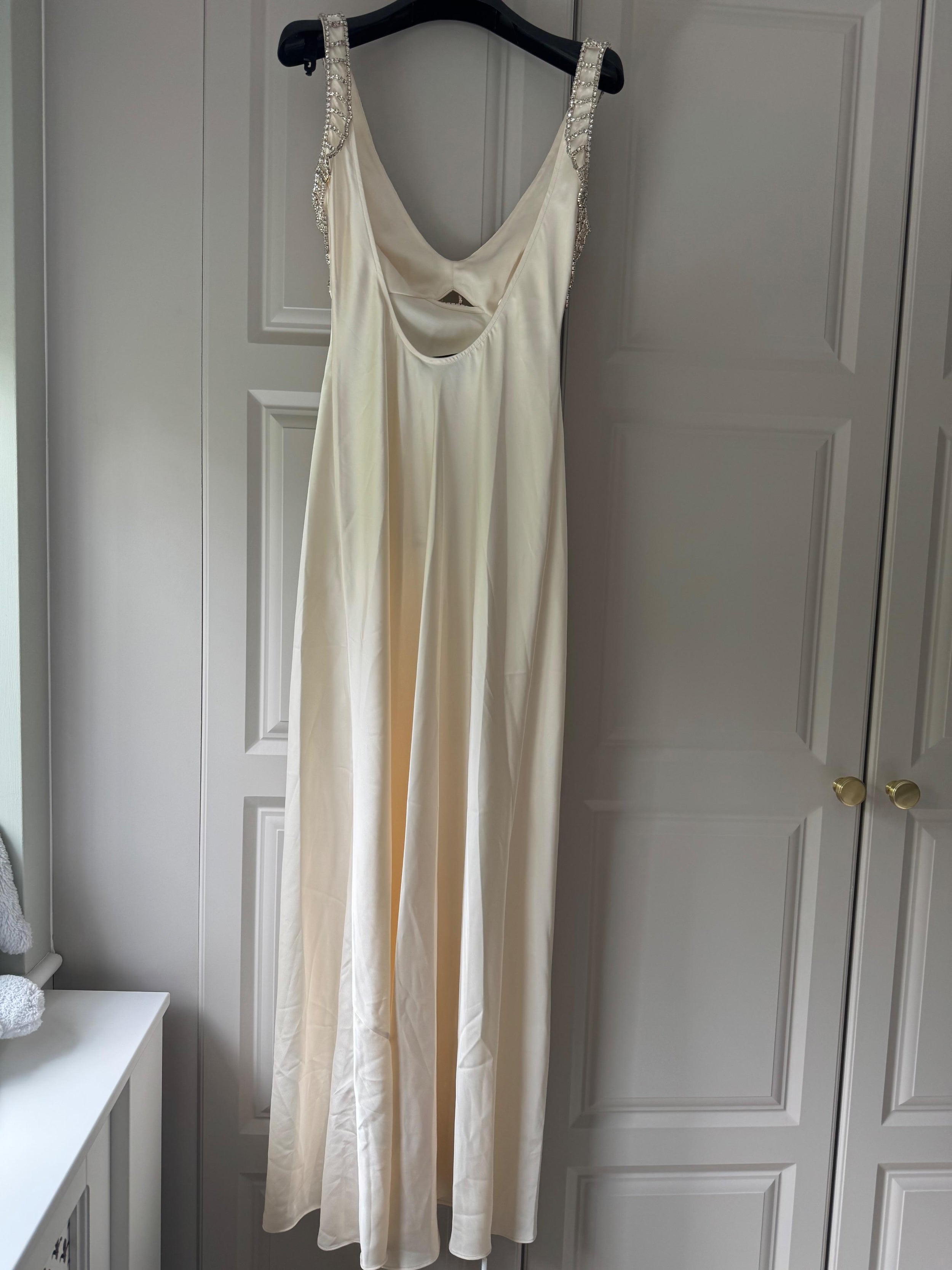 Crystal Bralette Cream Satin Maxi Dress
