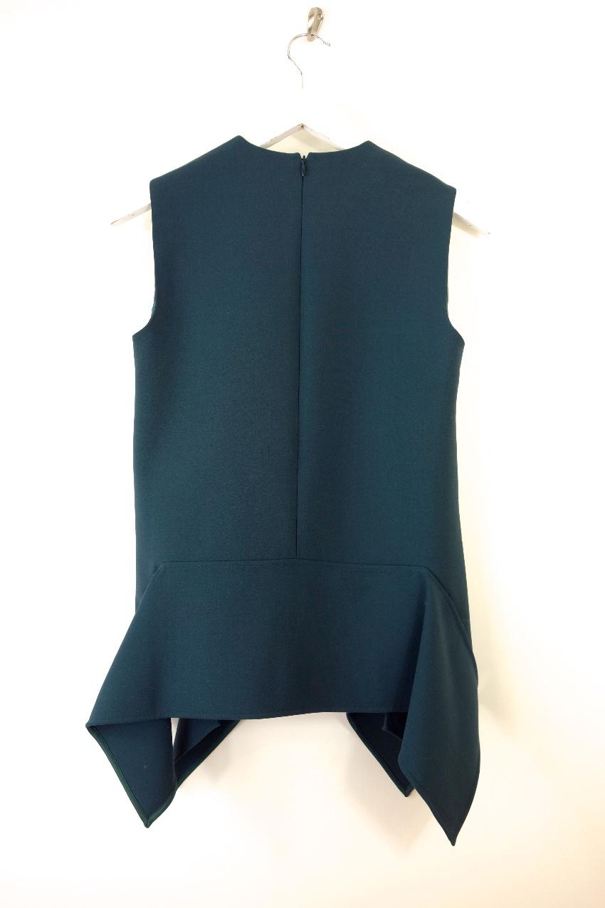 Victoria Victoria Beckham Green Stretch Crepe Flared Sleeveless Top