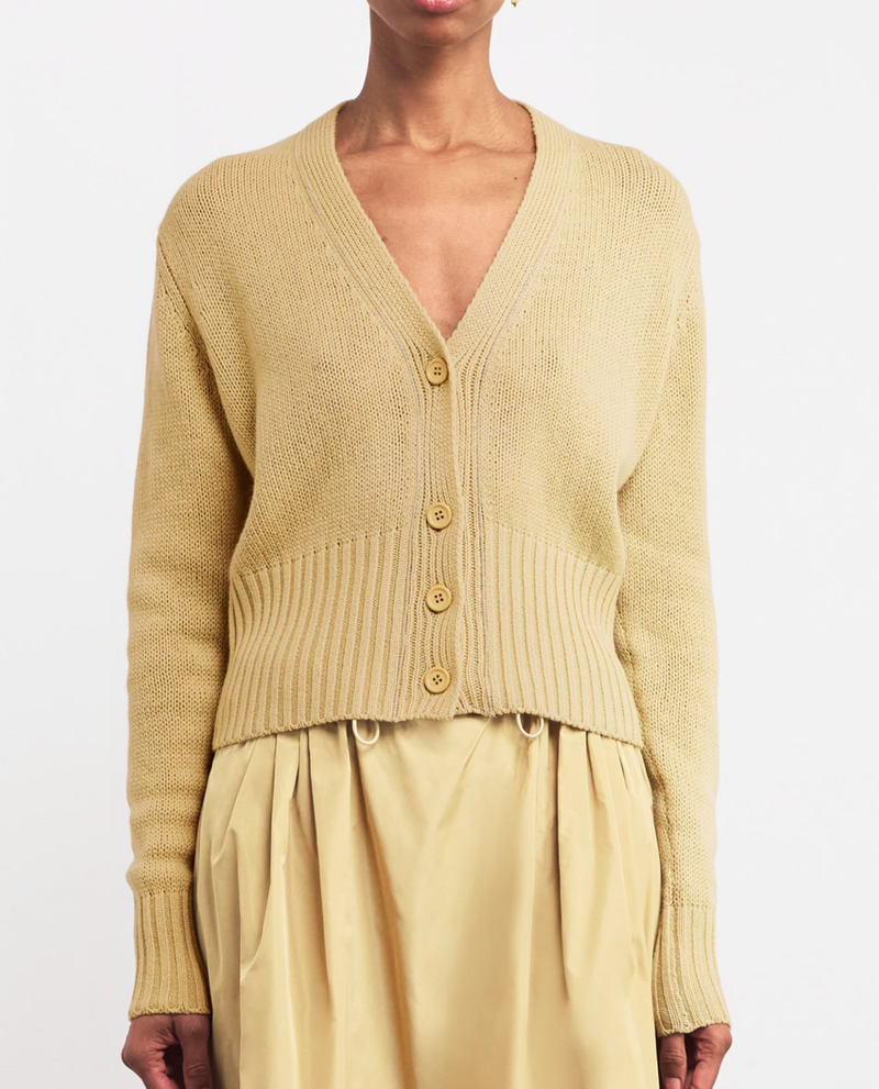 Fabiana Filippi Yellow Cashmere Embellished-Trim Cardigan