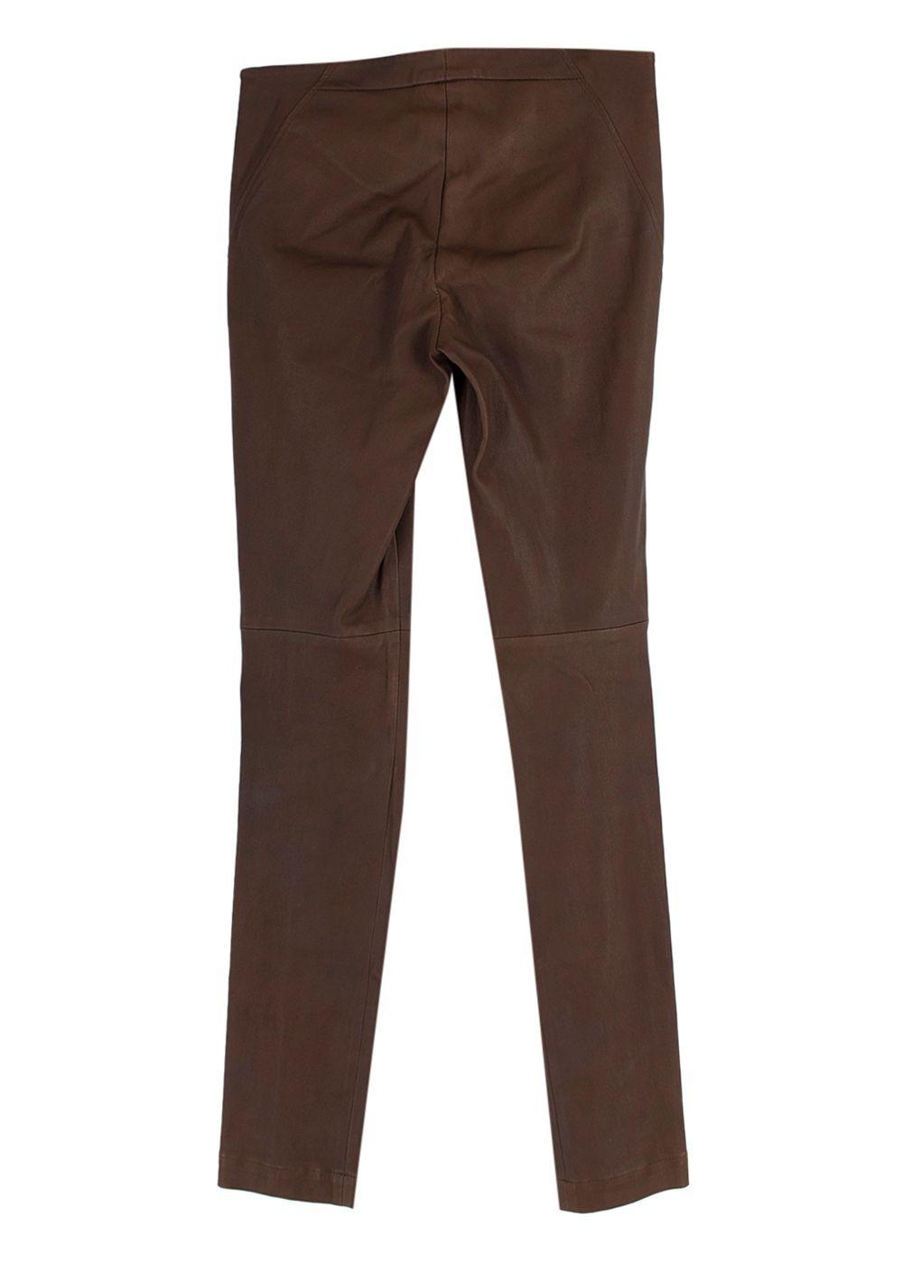 Brown Leather Skinny Leg Trousers