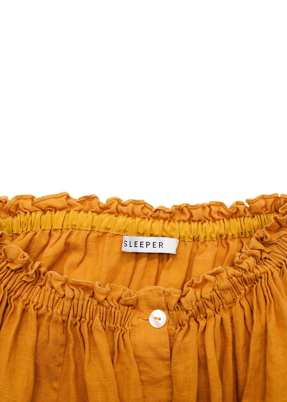 Sleeper Orange Romantica Bardot Linen Midi Dress