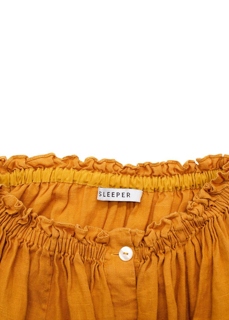 Sleeper Orange Romantica Bardot Linen Midi Dress