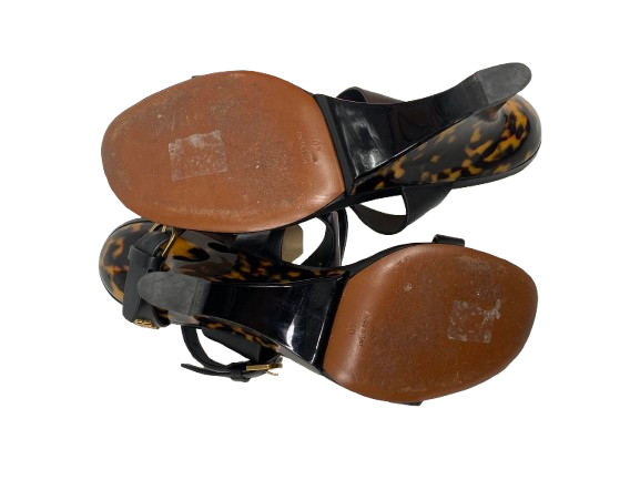 Dior Black Tortoise Shell Wedge Leather Sandal