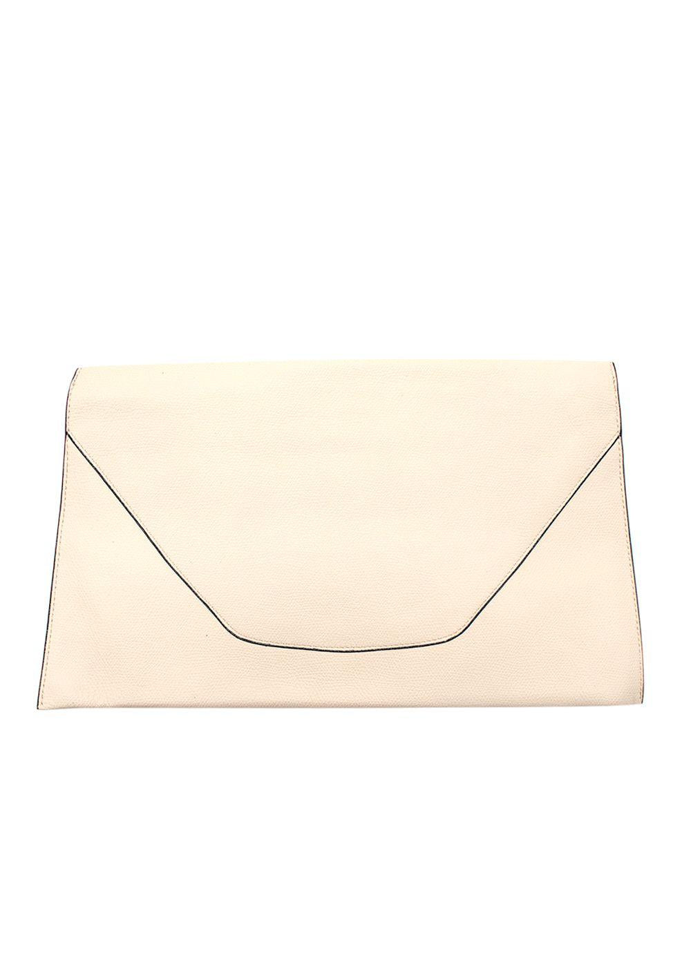 Valextra Cream Leather Envelope Clutch