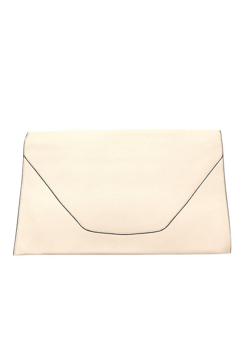 Valextra Cream Leather Envelope Clutch