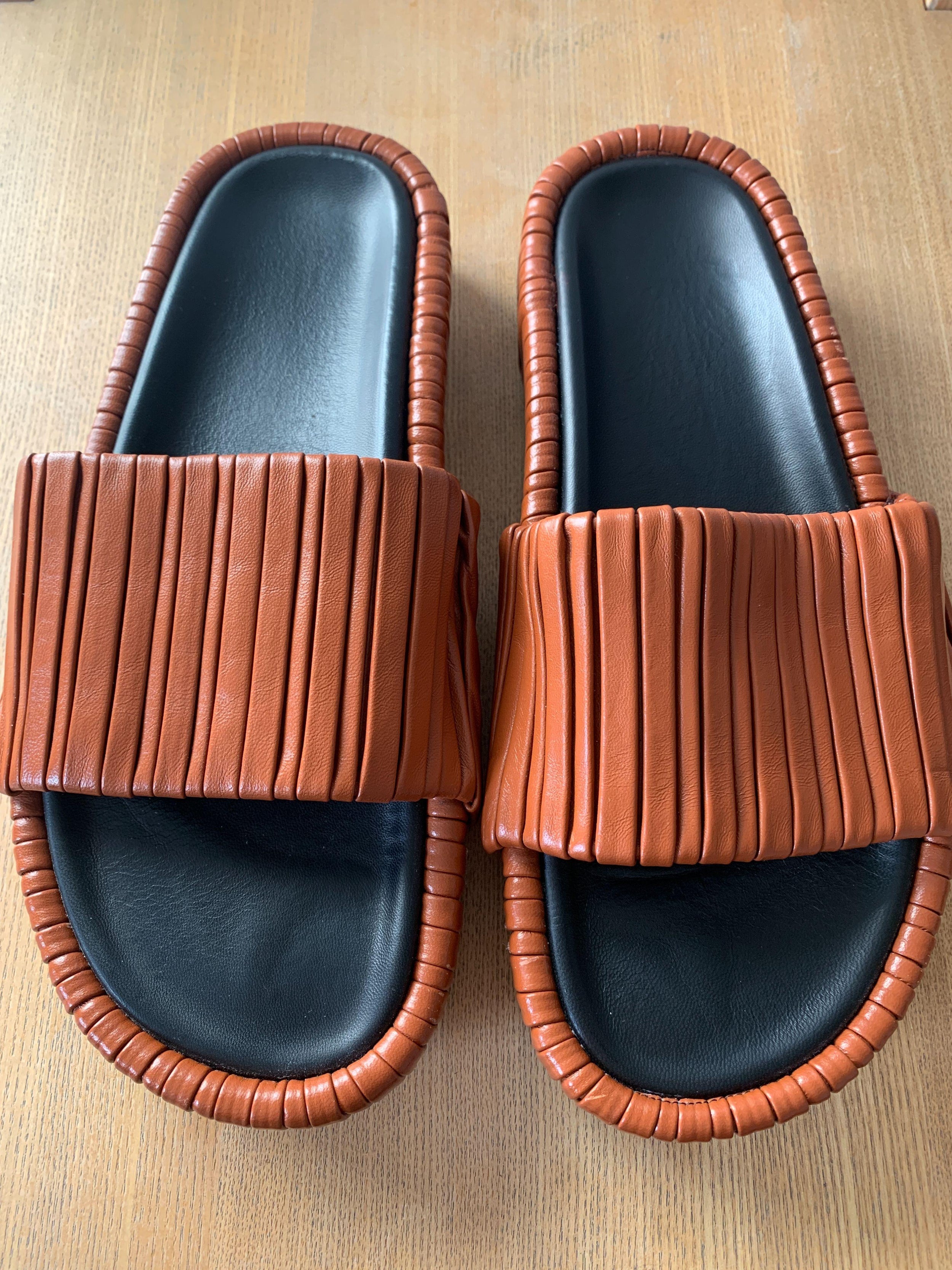 NEOUS Tan Brown Leather Slides