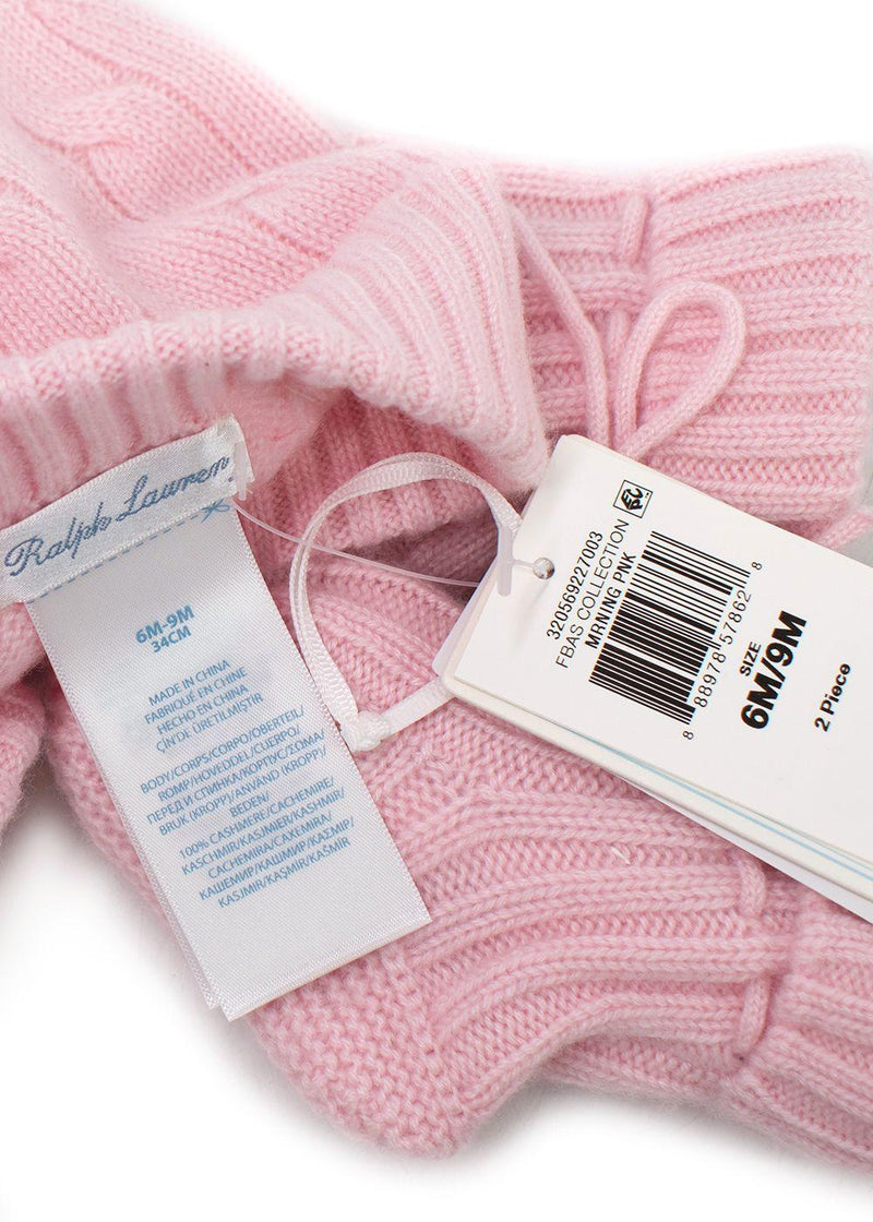 Ralph Lauren Pink Cashmere Cable Knit Hat & Booties Set