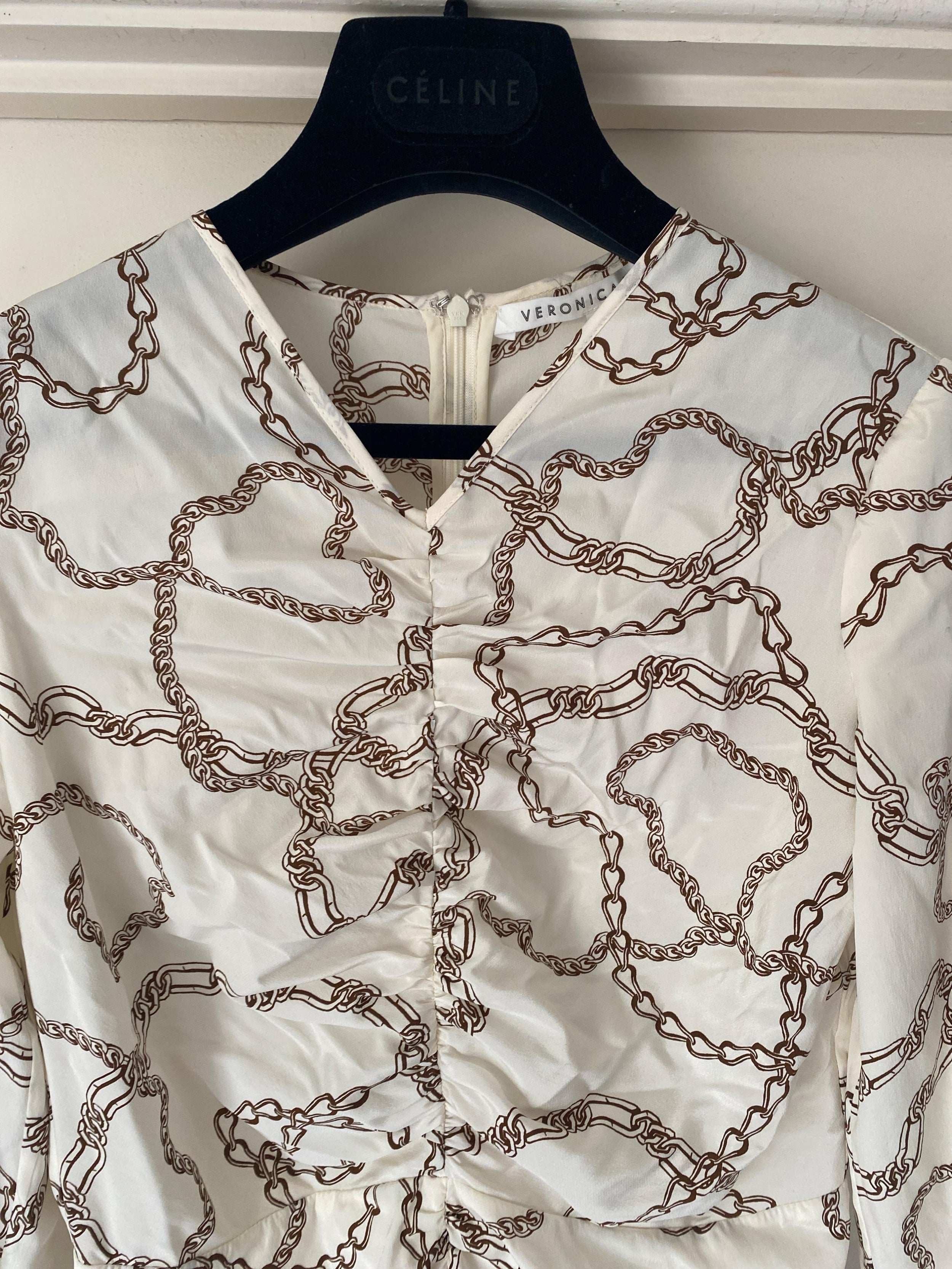 Kersey Chain Printed Ruched White Dress