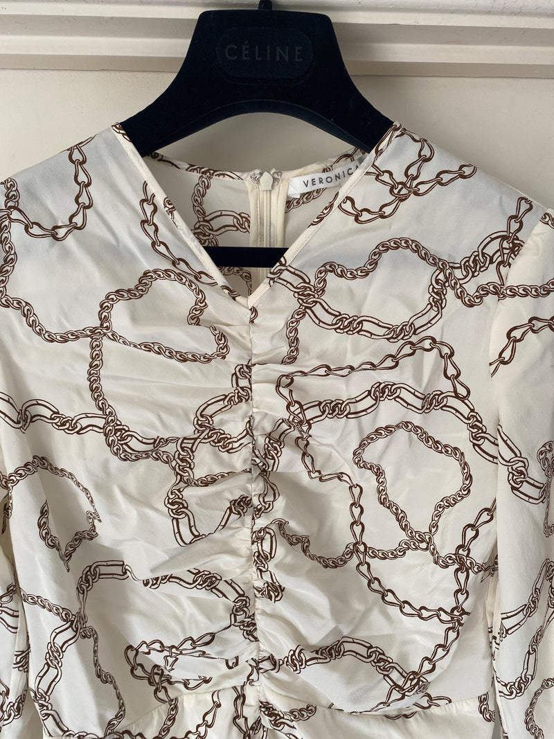 Kersey Chain Printed Ruched White Dress