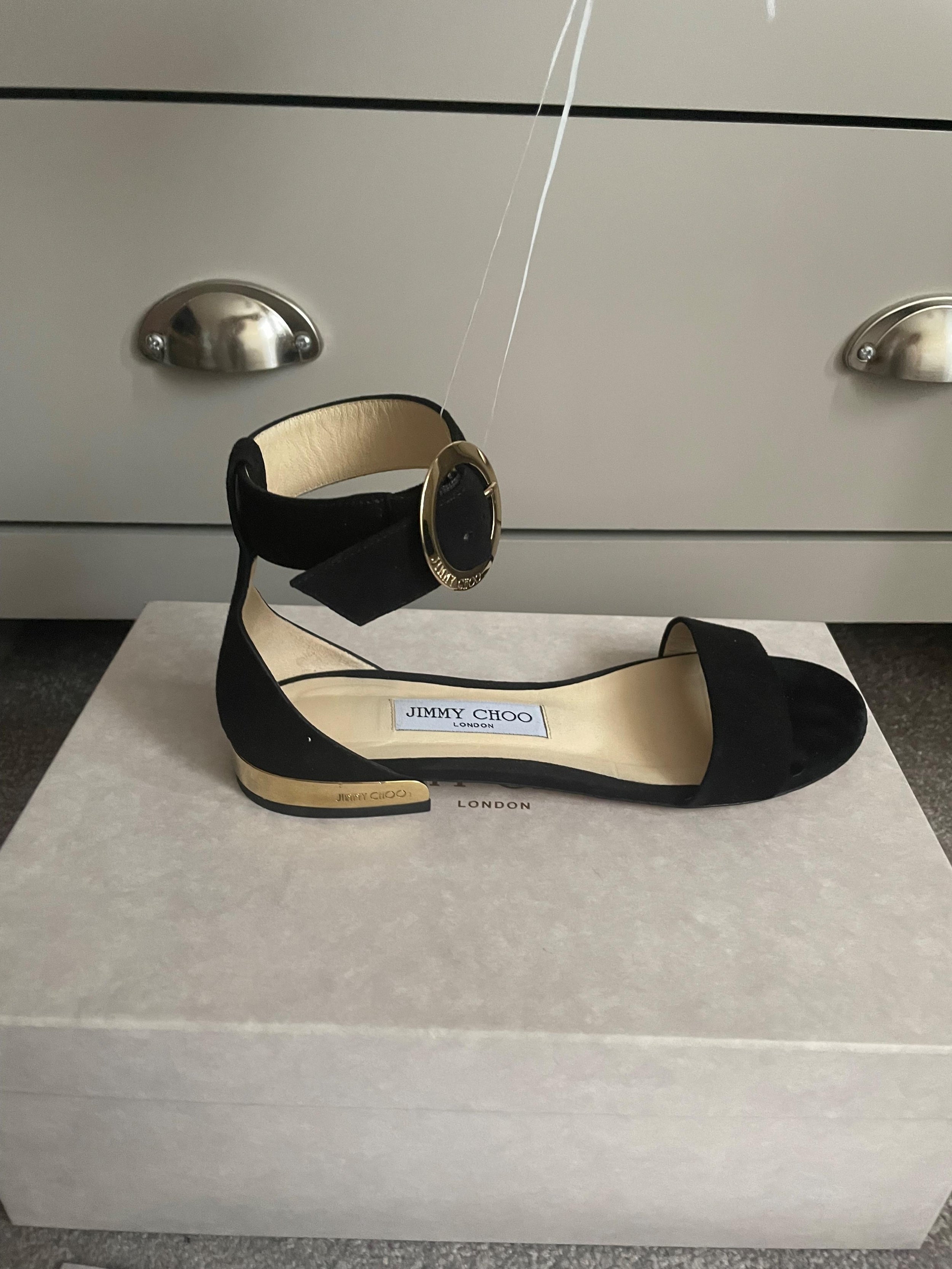 Jimmy Choo Black Suede Flat Sandals
