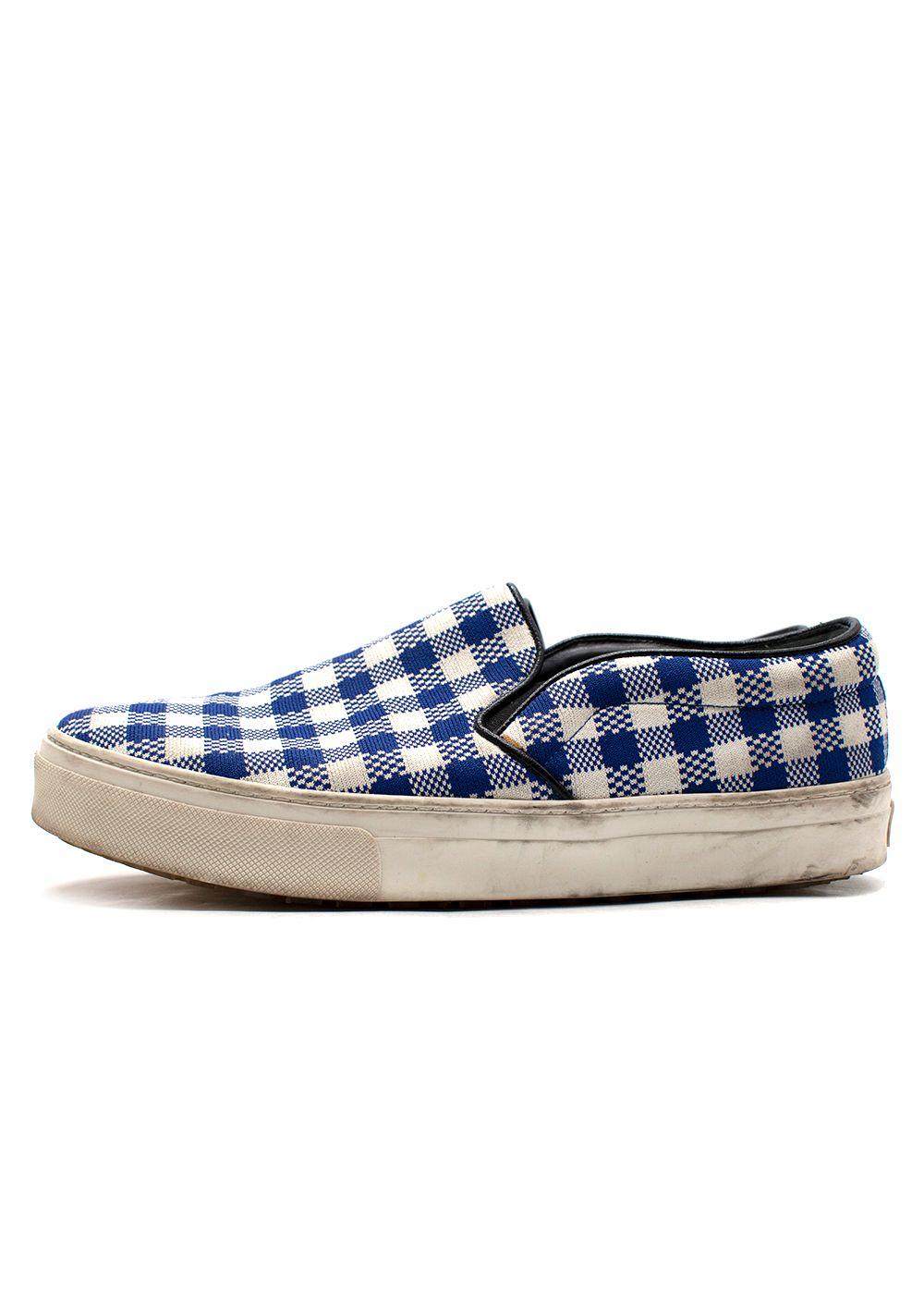 Celine Royal Blue and White Plaid Slip On Trainers