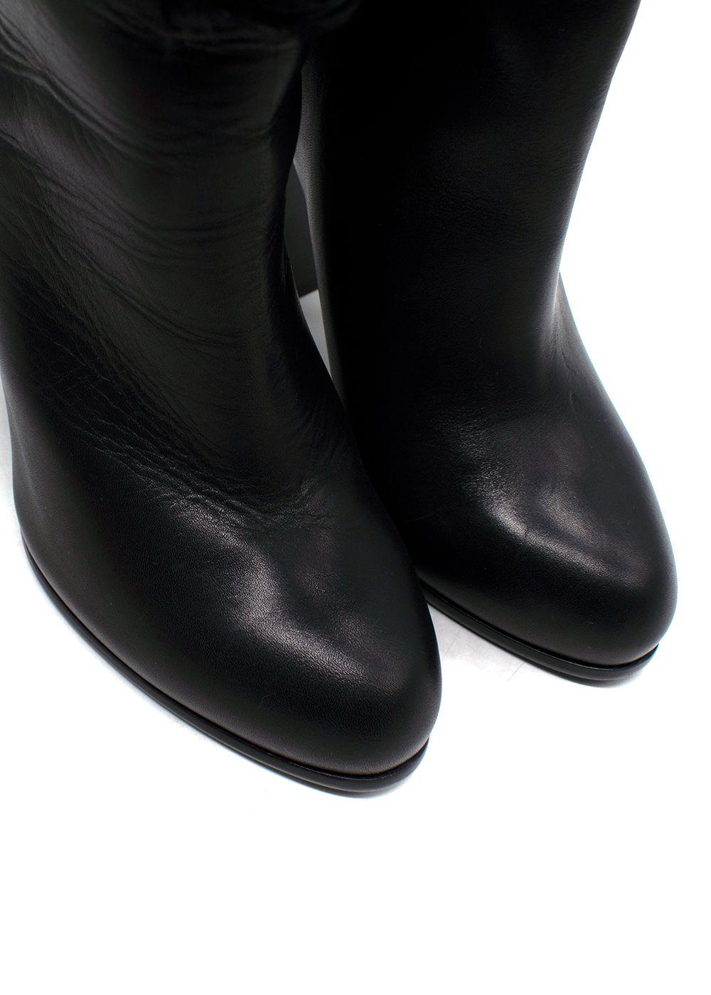 Dior Black Knee High Leather Boots with Fur Detail
