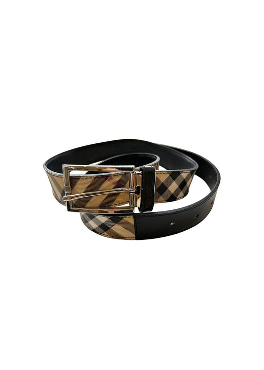 Check Canvas & leather Belt - Size 100