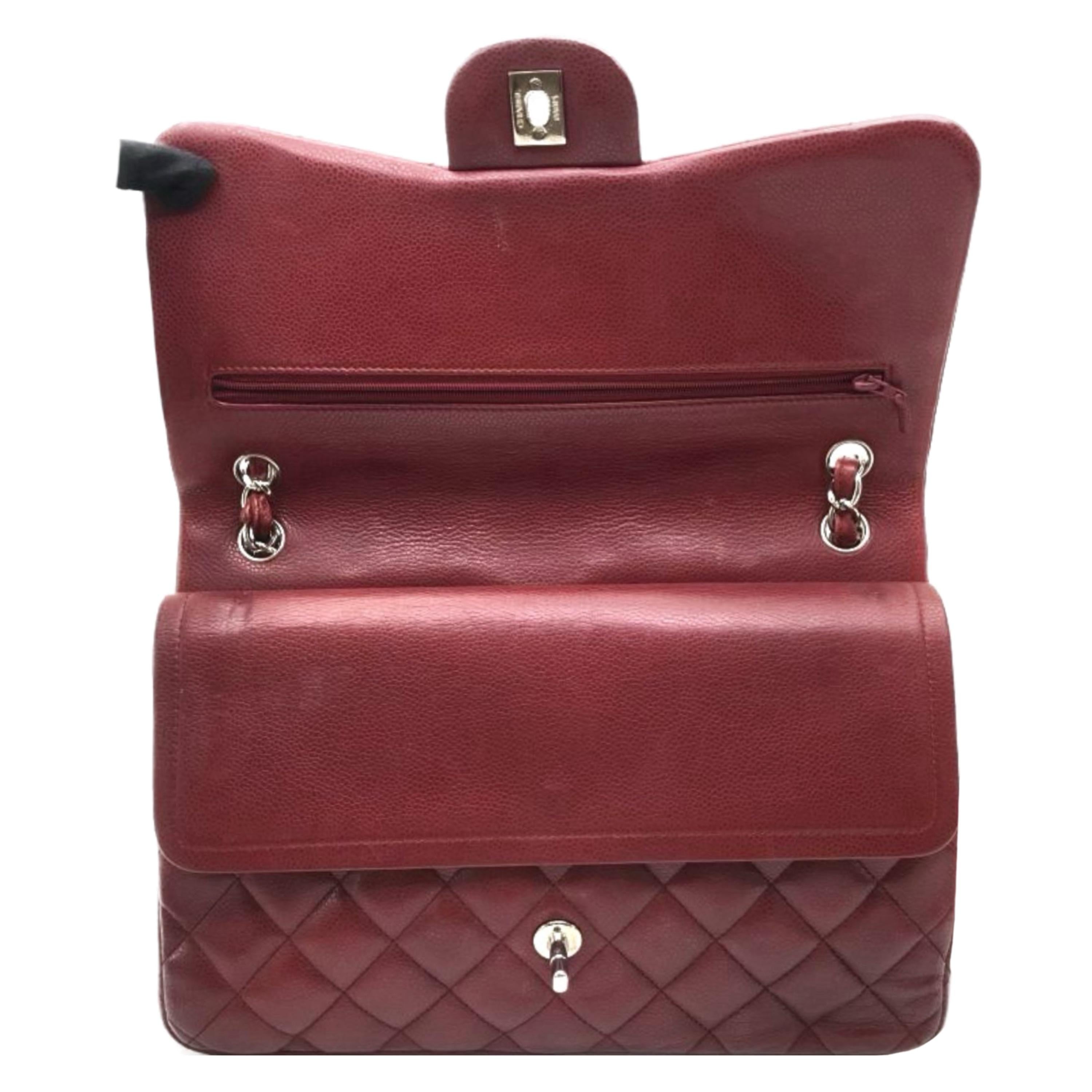 Chanel Burgundy Caviar Leather Jumbo Double Flap Bag
