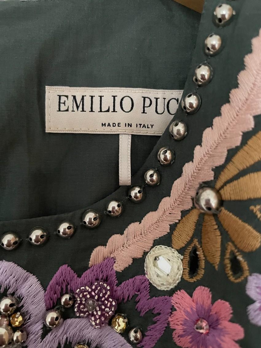 Emilio Pucci Khaki Studded Embroidered Cold-Shoulder Blouse