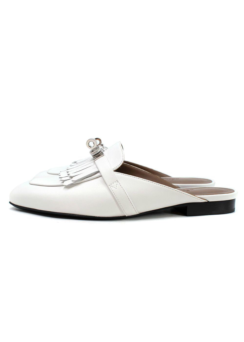Hermes White Calfskin Oz Mules