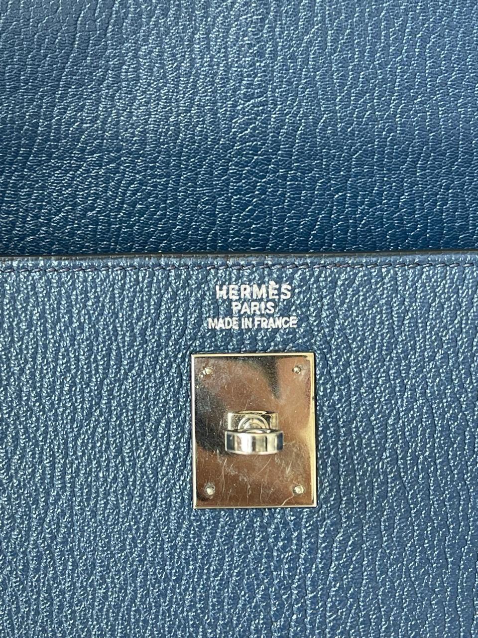 Hermes Blue De Malt Sellier Chevre 35 Kelly