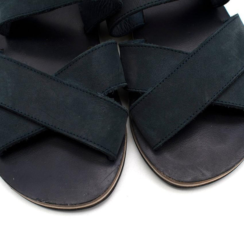 Bonpoint Navy Suede Velcro Sandals