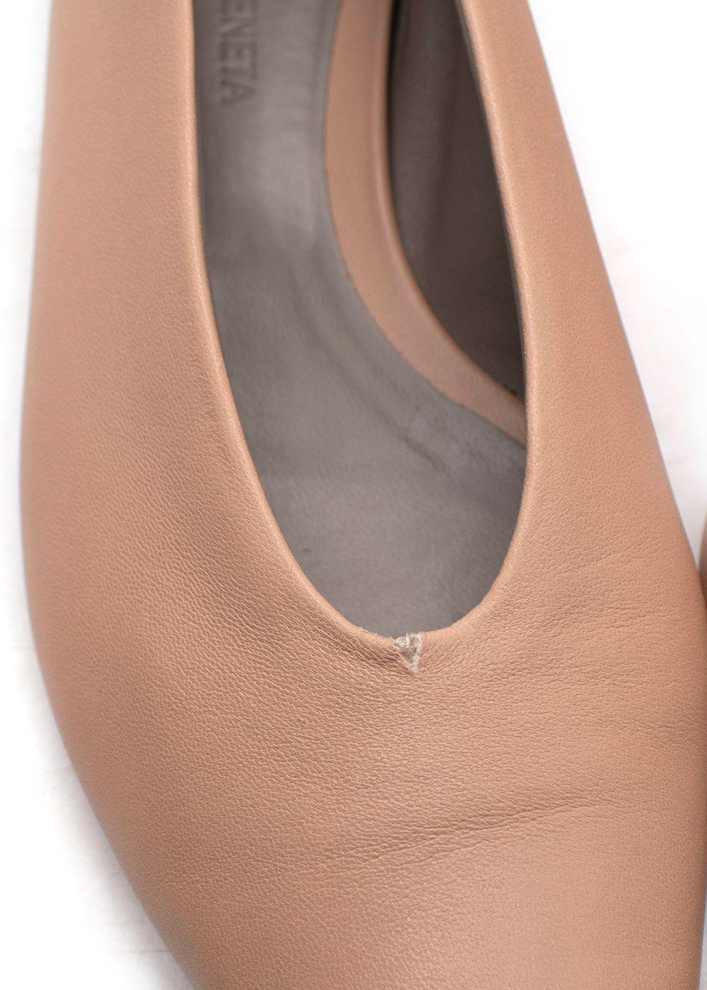 Bottega Veneta Nude Leather Almond Flat Pumps