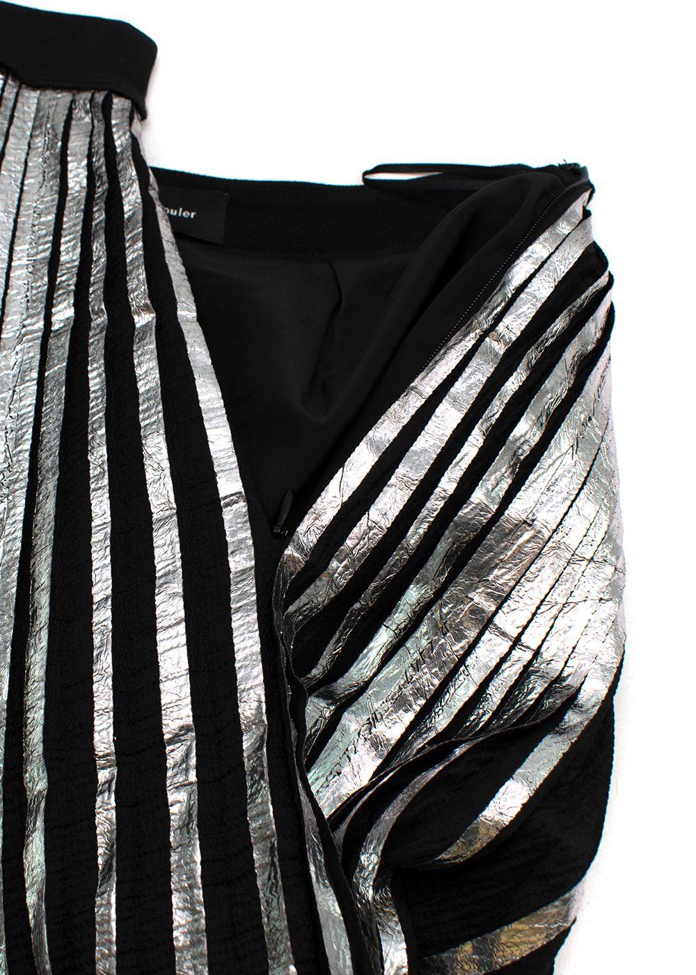Black & Silver Coated Pleated Midi Skirt