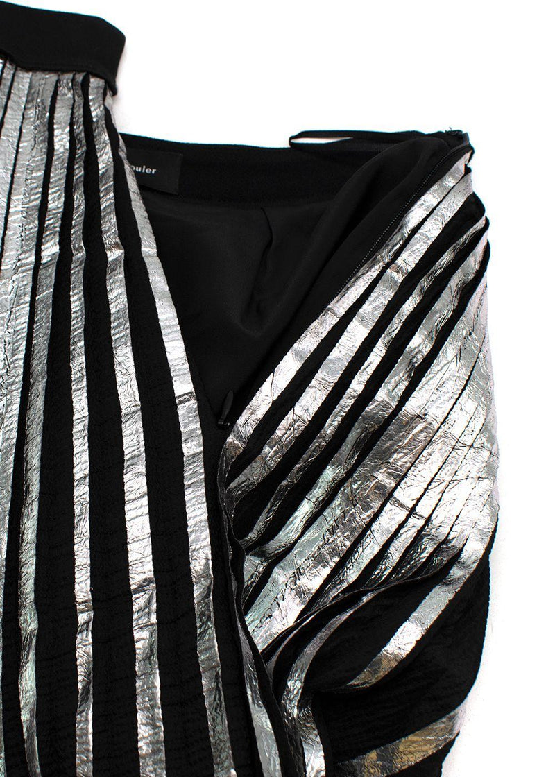 Black & Silver Coated Pleated Midi Skirt