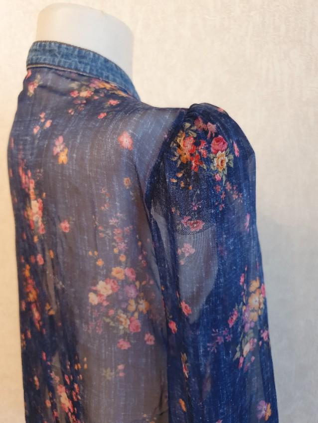 Philosophy Di Lorenzo Serafini Denim Trimmed Floral Chiffon Blouse