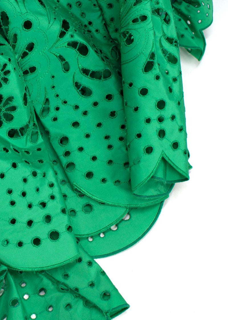 Zuhair Murad Green Taffeta and English Lace Midi Dress