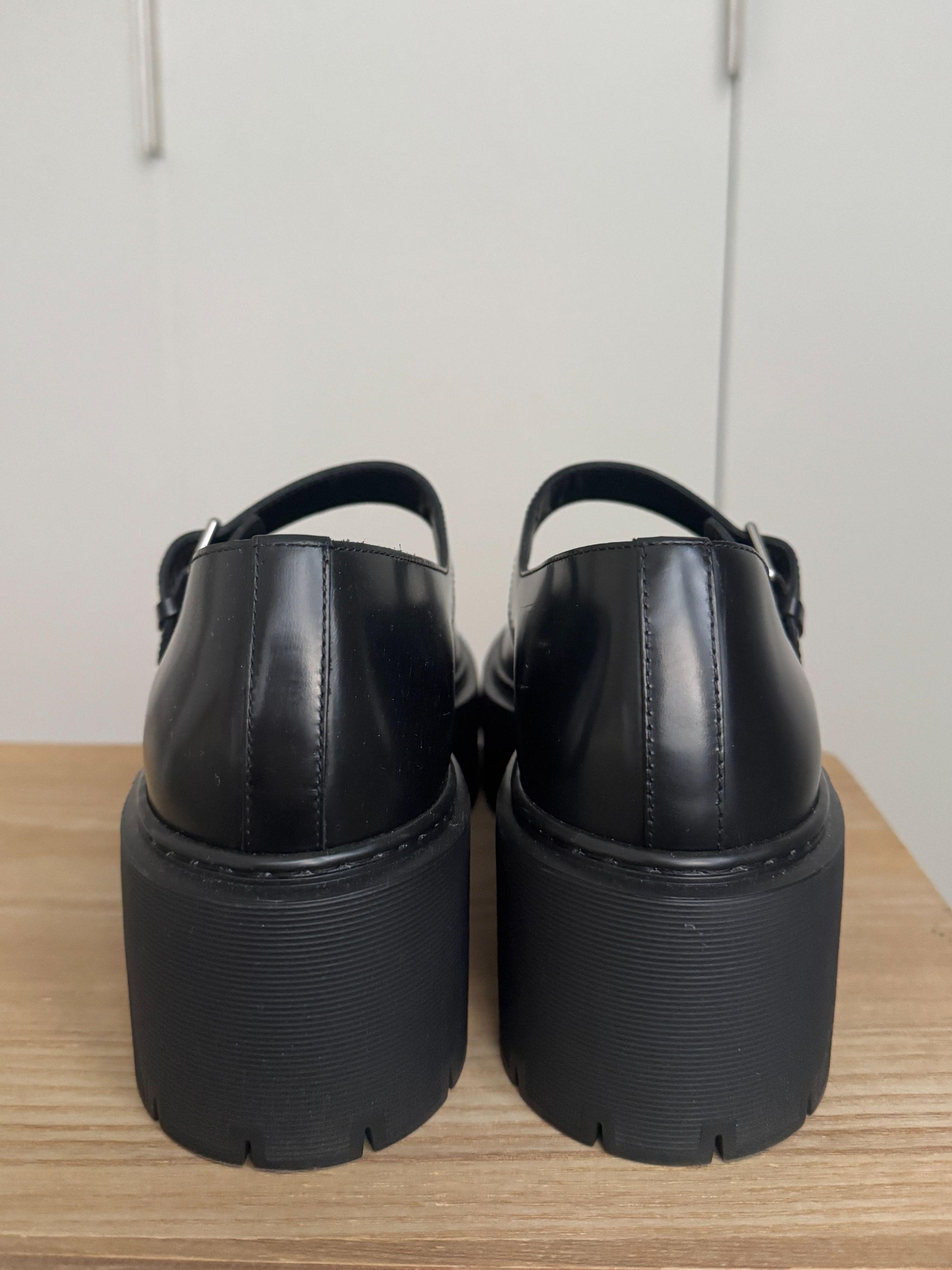 Hermes Black Leather Richelieus Hoxton  Platform Mary Janes