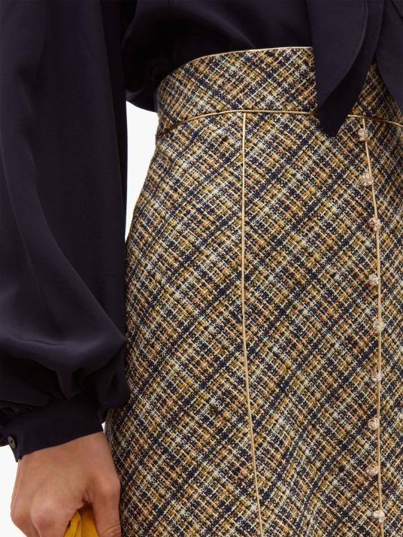 multicolour tweed  A line button-through midi skirt