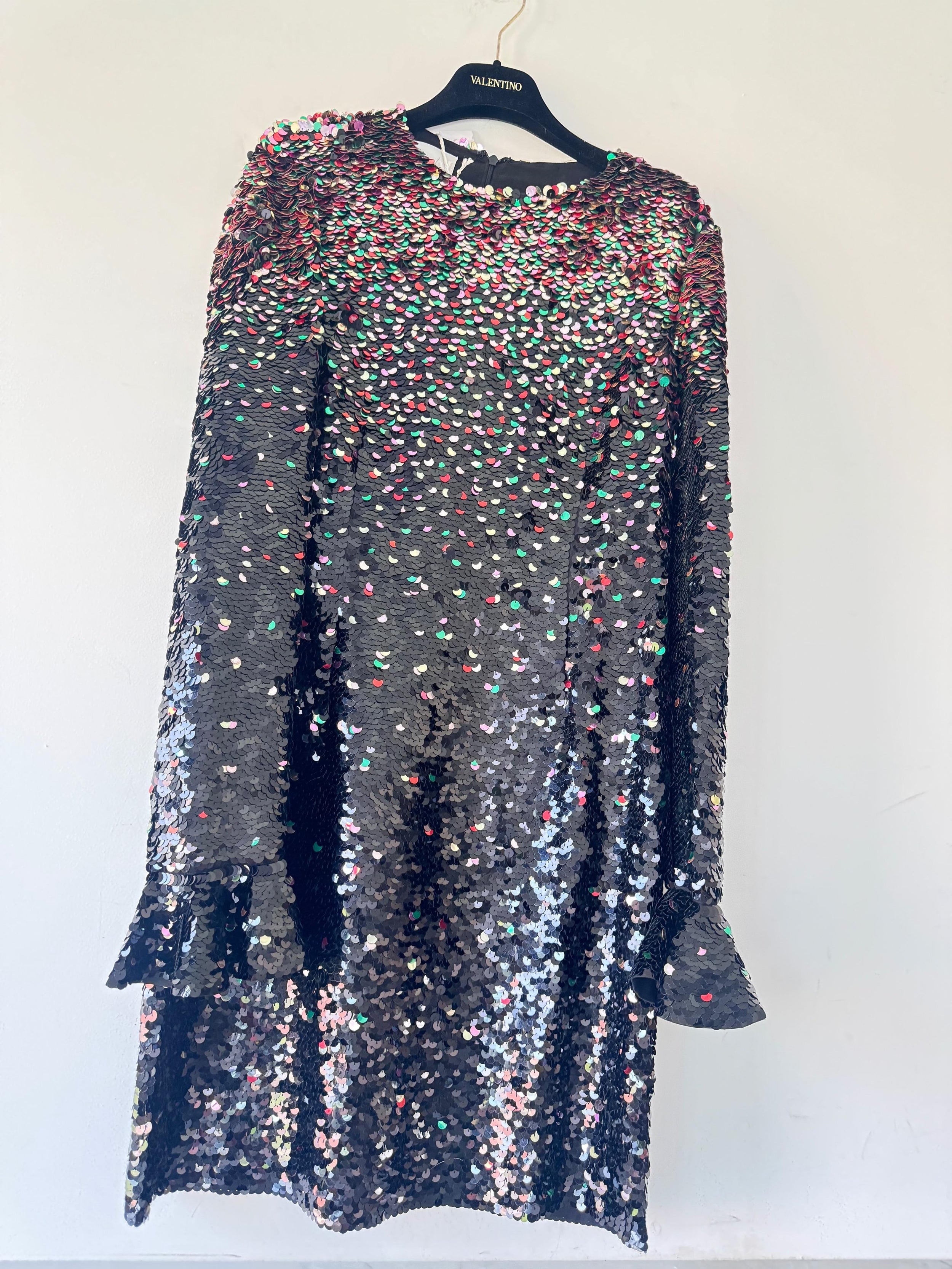 Valentino Black Sequinned Silk Chiffon Mini Dress