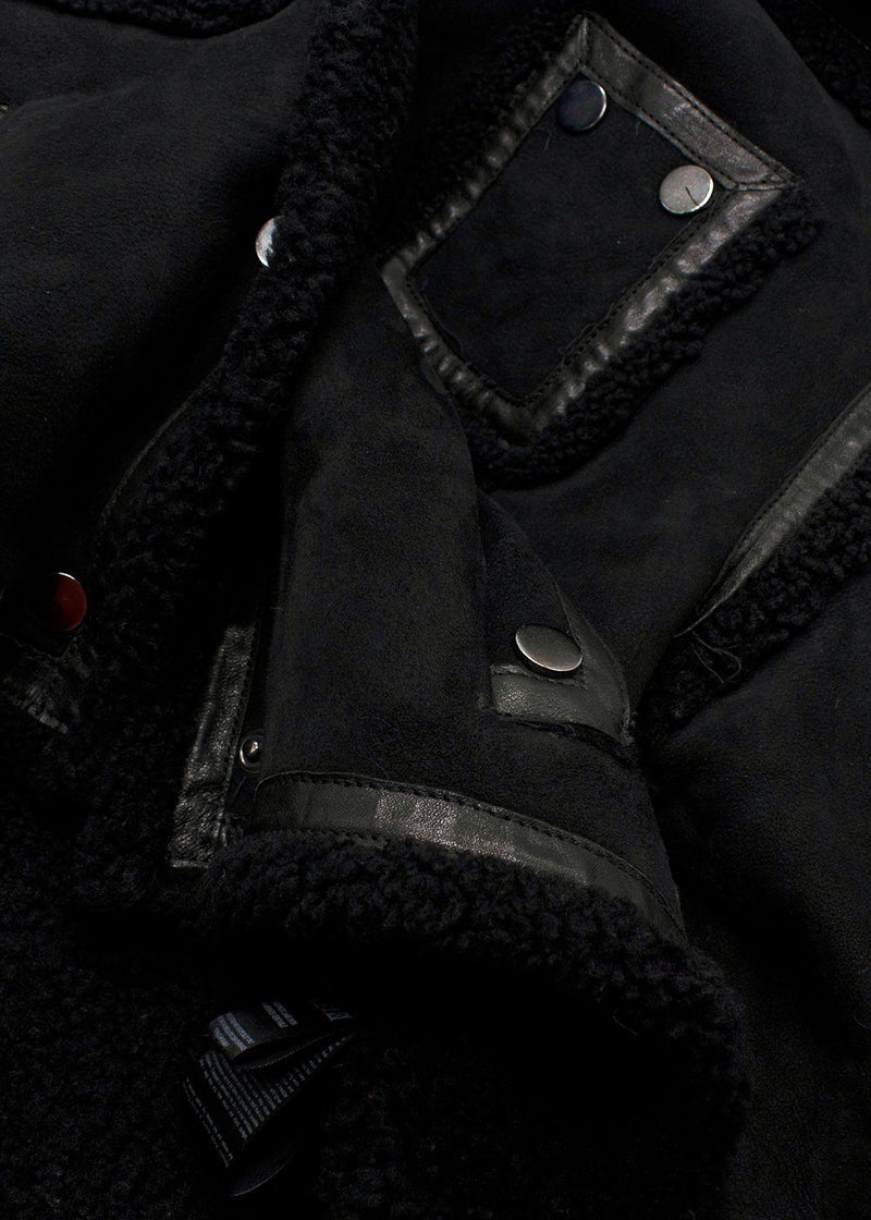 Joseph Black Shearling Hooded Biker Jacket