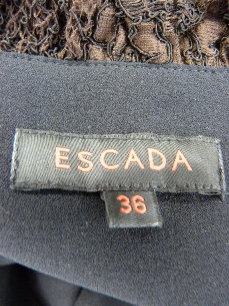 Escada Brown Lace Party Top with Black Bow