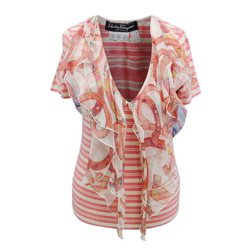 Ferragamo Striped Silk Scarf Detail T-Shirt