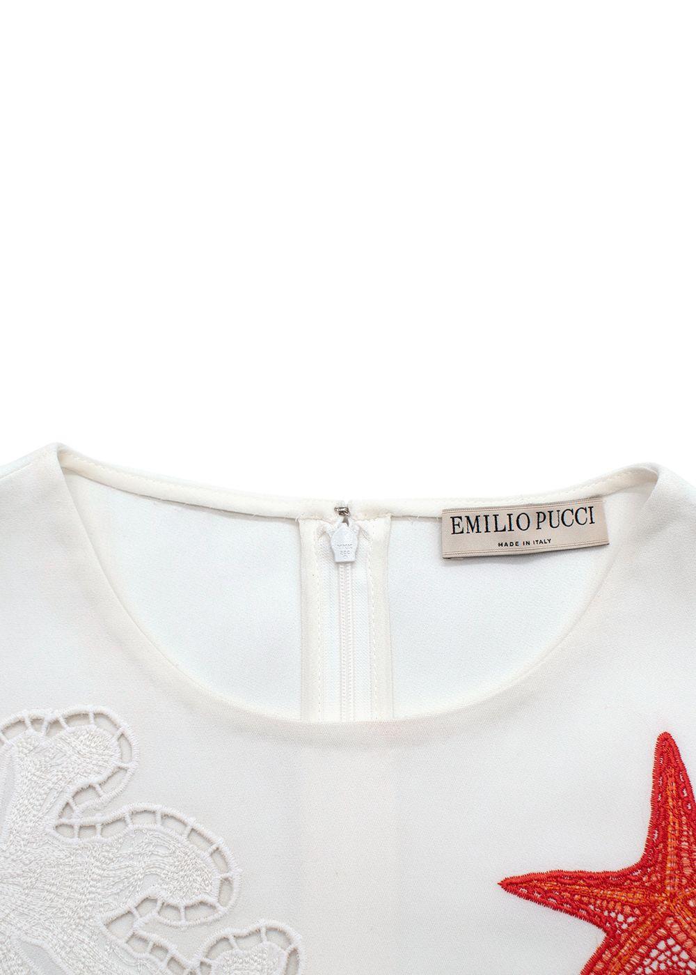 Emilio Pucci  Embroidered White Crepe Sleeveless Blouse
