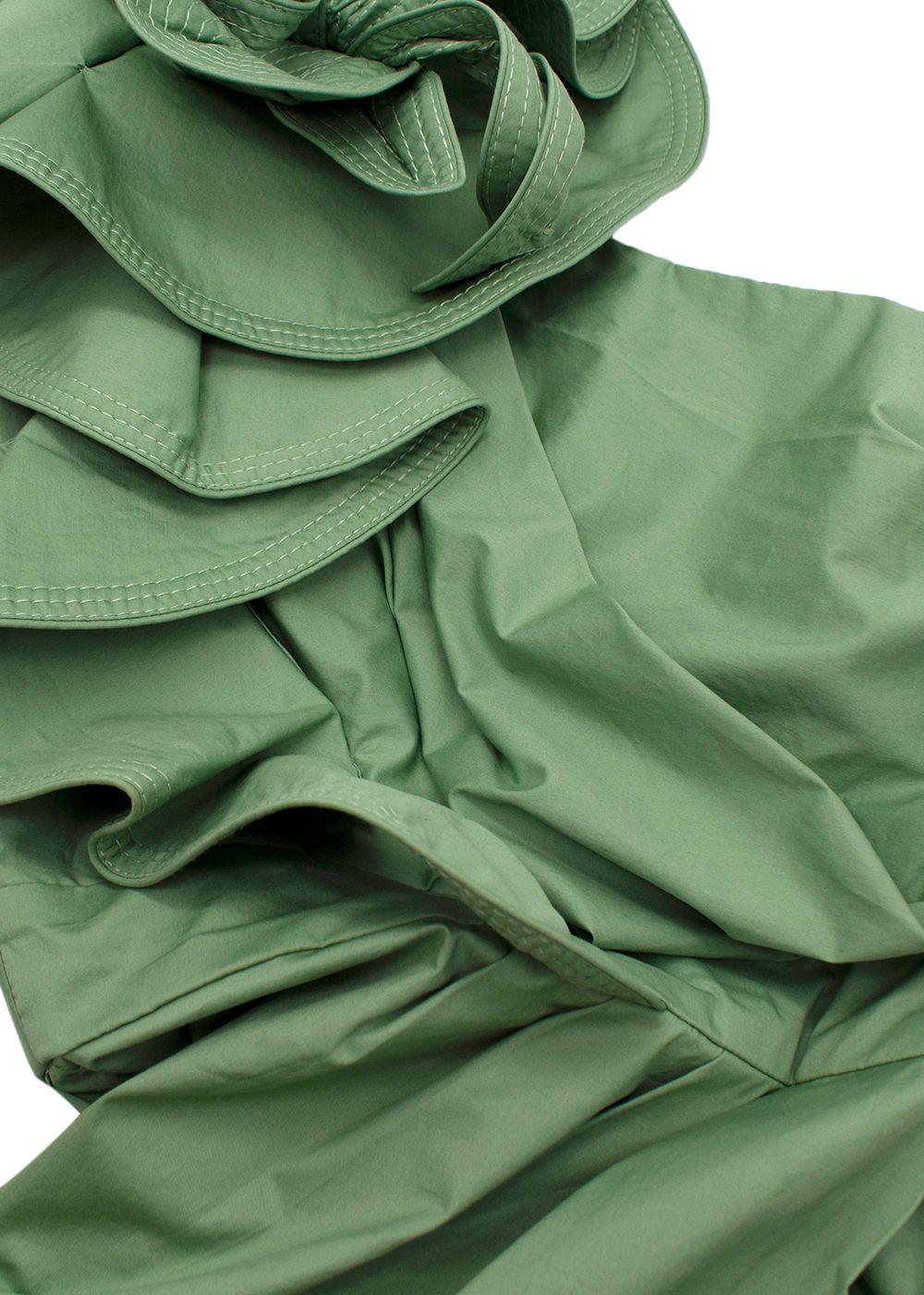 Persian Opulence Green Cotton Ruffled Dress
