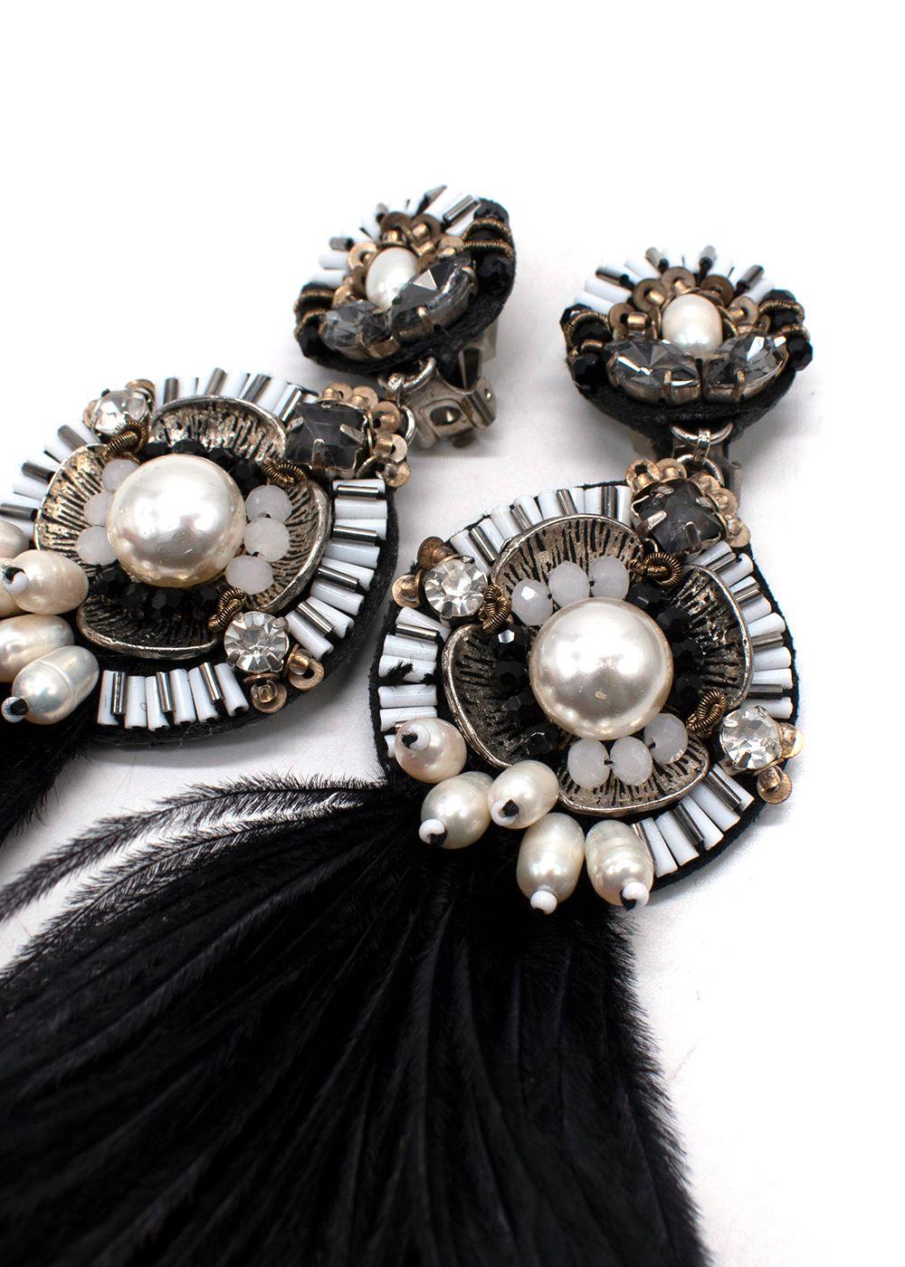 Ranjana Khan Embellished Black Feather Clip On Earrings
