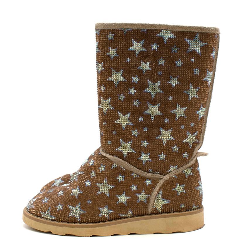 Missouri Kids Crystal Gold Stars Pattern Shearling-lined Boots