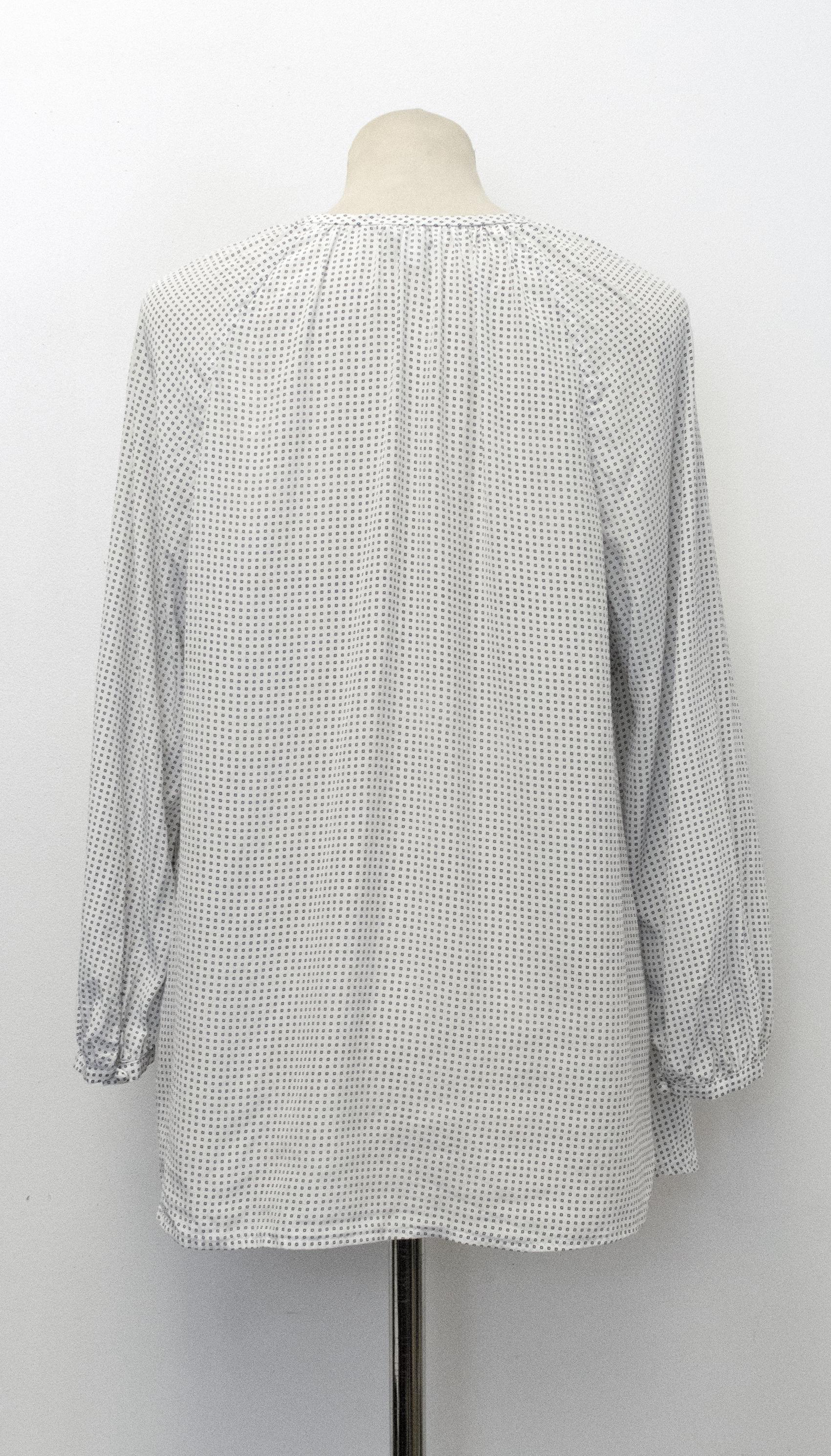 Joie Off-White Silk Blouse with Blue Square Print