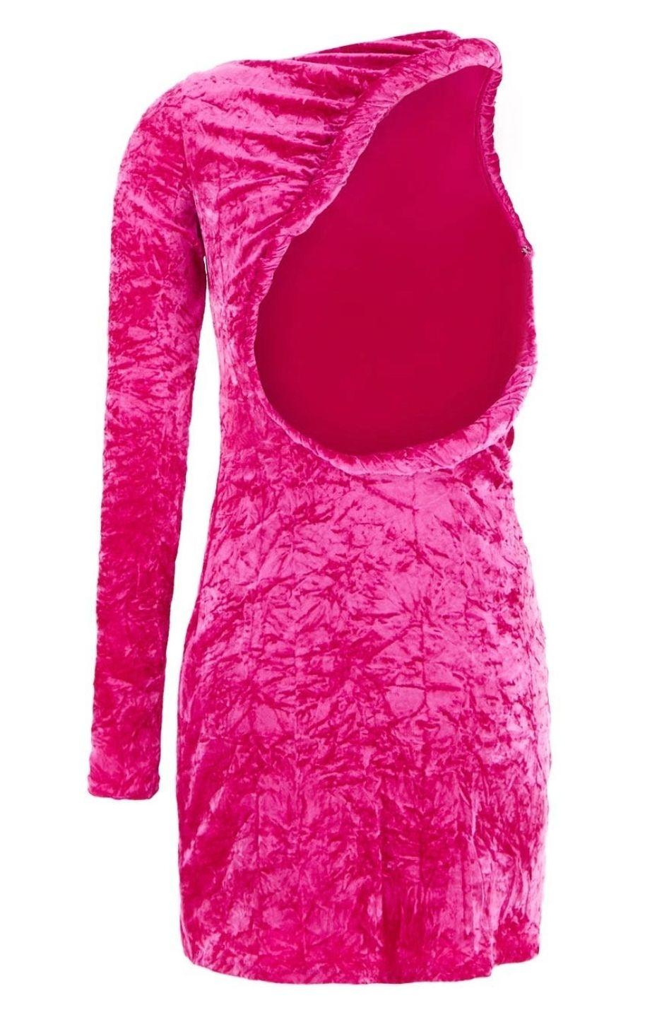 One-shoulder open-back crushed-velvet mini dress