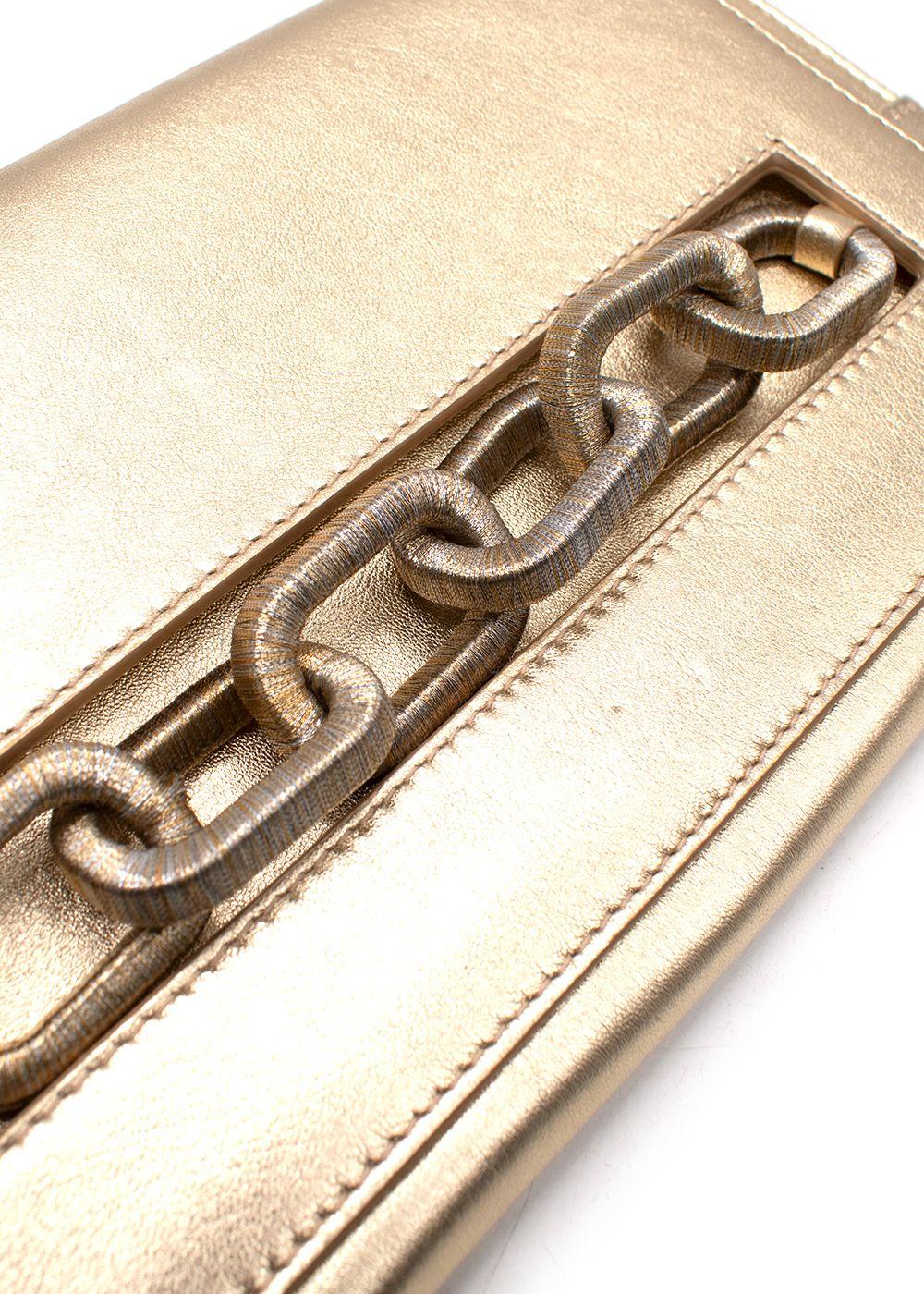 Serena Uziyel Metallic Gold Envelope Chain Detail Clutch