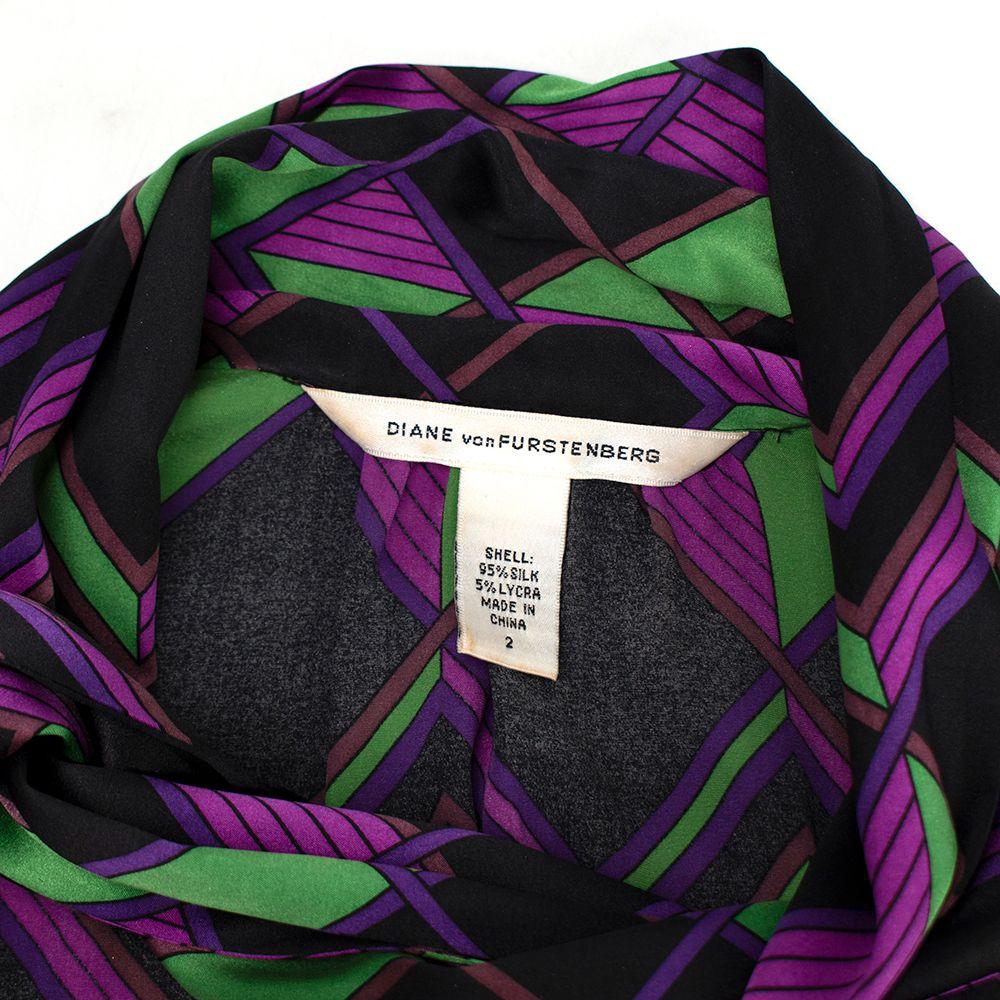 Diane Von Furstenberg Purple Geometric Print Pussy-bow Silk Blouse